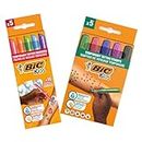 BIC Kids - Kit pour tatouages temporaires : stylos, pochoirs et tampons à encre sans parfum testée sous contrôle dermatologique - Pack de 5 stylos + 10 pochoirs+ 5 tampons