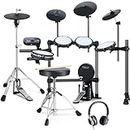 Fesley FED1000W Electric Drum Set, Electronic Drum Set with 4 Quiet Mesh Drum Pads, Moving HiHat and Kick Drum, 2 Cymbals w/Chock, 225 Sounds, Headphones, USB MIDI, Drum Throne, and Sticks