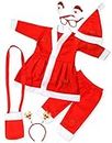 Zest 4 Toyz Santa Claus Dress Christmas Costume for Girls Frock Jacket Waist Pant Santa Cap Gift Pouch Goggle Frame & Hairband For Ages 1 to 2 years