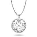 SIPURIS Sigil of Archangel Michael Saday Athanatos Sabaoth Necklace Ancient King of Solomon Saint 7th Archangel Michael Pendant Necklace Medallion Talisman Protection Amulet Jewelry for Men Women