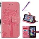 EMAXELERS Nokia Lumia 640 Case Bling Crystal Wishing Tree Embossed Pattern Pu Leather Wallet Magnetic Flip Cover with Strap Stand and Card Holder for Microsoft Lumia 640,Pink Diamond Wishing