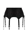 Michellecmm Women's Mesh Garter Belt High Waist Suspender Belt with Six Metal Clips for Women‘s Stockings/Lingerie, Black, Large