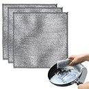 Multipurpose Wire Dishwashing Rags for Wet and Dry, Non-Scratch Wire Dishcloth Double Stainless Steel Scrubber, for Home Kitchen Cooktop Grid Cleaning Cloth (3 PCS)