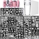 Luvadeyo Pack of 6 Nail Stamping Plates, Nail Stamping Stencils, Nail Art Plates,with 1 Transparent Stamp, 1 Piece Scraper, Nail Art Tool for Women Girls