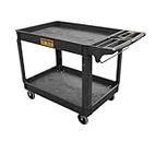 Utility Service Cart, 2-Shelf 500LBS Heavy Duty Plastic Rolling Utility Cart with 360° Swivel Wheels, Lipped Shelves, Ergonomic Storage Handle for Warehouse/Garage/Cleaning/Manufacturing
