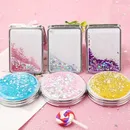 Flowing Sands Mini Folding Makeup Mirrors Pocket Mirror for Girls Women Double-Sided Sparkling Make