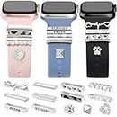 JR.DM 13 Pieces Sliver Watch Band Charms with 10-Pcs Decorative Rings Loops & 3-Pcs Decoration, Compatible with Apple Watch Band Metal Diamond Sliding Accessories for iWatch Series 9 8 7 6 5 4 3 2 1