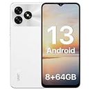 UMIDIGI G5A Mobile Phone(2024),Android 13 SIM Free Unlocked Smartphone,8GB+64GB/1TB Extension,6.52HD+Screen,5000mAh Battery Type-C,13MP Camera,4G Dual SIM/Face ID/GPS/OTG,UK Version（White）