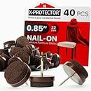 Nail-on Felt Pads X-PROTECTOR 40 PCS - 0.85" Felt Furniture Pads - Brown Chair Leg Floor Protectors - Nail in Furniture Pads for Furniture Legs - The Best Felt Chair Pads for Hardwood Floors (22mm)!