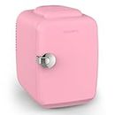 CROWNFUL Mini Fridge, 4 Liter/6 Can Portable Cooler and Warmer Personal Fridge for Skin Care, Cosmetics, Food,Great for Bedroom, Office, Car, Dorm, ETL Listed (Pink)