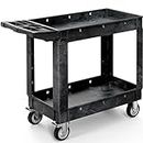 YITAHOME Utility Cart on Wheels, 550 lbs Capacity, 40 x 17 Inch Rolling Work Carts with Wheels, 2 Shelf Heavy Duty Plastic Service Cart Suitable for Warehouse, Garage, School & Office, Cleaning, Black