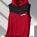 Men's Hooded Contrast Color And Letter Print Sleeveless Tank Top, Chic And Stylish Sports Vest For Summer Sports And Outdoors Wear