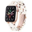 HOPO Compatible With Apple Watch Band 38mm 40mm 42mm 44mm Thin Light Resin Strap Bracelet With Stainless Steel Buckle Replacement For iWatch Series 7 6 5 4 3 2 1 SE (Nougat White/Rose Gold,38/40/41mm)