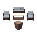 Courtyard Casual Furniture 5 Piece Rattan Sofa Seating Group w/ Cushions Synthetic Wicker/All - Weather Wicker/Wicker/Rattan in Brown | Outdoor Furniture | Wayfair