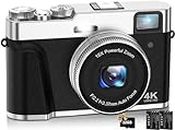 Digitalkamera, NEZINI 4K 48MP UHD Autofokus Fotokamera mit 32GB Karte, 16x Zoom Fotoapparat mit drehbarem Armaturenbrett und Sucher, Kompaktkamera für Teenager Anfänger Erwachsene.