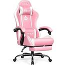 N-GEN Video Gaming Chair with Footrest High Back Ergonomic Comfortable Office Computer Desk with Lumbar Support Height Adjustable with PU Leather Recliner for Adults Women Men (Pink)