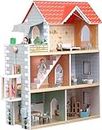 Wooden Dolls House, 31.5" Tall DIY Miniature Dollhouse Kit with Elevator, Doorbell & Light, 15 Pieces Furniture, Large Toy Gift for Kids Girls Ages 3+