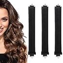 3PCS Sleep In Heatless Hair Curlers No Heat Curler Roller for Long Medium Hair Overnight Heatless Curls Curling Rod for Big Waves, Soft Velvet Thick Flexi Rods with Hook (Black)