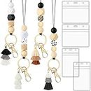 4 Pcs Teacher Lanyards for ID Badges and Keys, Cute Silicone Beaded Lanyard with 4 Pcs Card Holders for Women Nurse Employees (Plain Style)