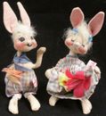 Vintage Pair 1992 Annalee Country Rabbit Bunny Dolls Spring Easter Pastel Plaid