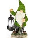 VP Home Earnest Flocked Garden Gnome with Lantern Solar Powered LED Outdoor Decor Light Great Addition for Your Garden Solar Powered Light Garden Gnome Christmas Decorations Gifts