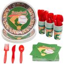 144 Piece Baseball Birthday Party Supplies with Plates, Napkins, Cups, Cutlery