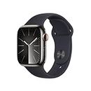 Apple Watch Series 9 (41 mm GPS + Cellular) Smartwatch avec boîtier en Acier Inoxydable Graphite et Bracelet Sport Minuit (M/L). Suivi de l’activité Physique, apps Oxygène sanguin et ECG