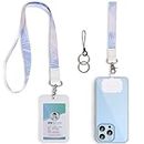 ID Badge Holder Lanyard & Wrist Cell Phone Lanyard Holder,Chain Lanyard Compatible with Most Smartphones,Sliding ID Badge Holder Hard Black Vertical Plastic Card Case Protector Pouch (White Flowers)