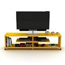 Yellow TV Stand Mid Century Modern Wooden TV Stand for Living Room TV Console with 4 Shelves Open Storage Low Tv Unit