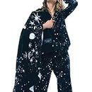 Victoria's Secret Blanket Fashion Show Sherpa Black Stars Print Blue 50" L x 60" H