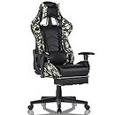 UsmAsk Office Chair Computer Gaming Chair with Footrest PU Leather Lumbar Massage Support PC Chair Swivel Lift Armchair Adjustable Racing Adult Chairs Camo Weight Capacity 300 lb