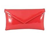 LONI Womens Neat Envelope Faux Leather Patent Clutch Bag/Shoulder Bag in Red, Red