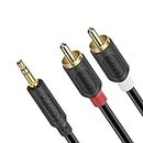 J&D RCA Cable,RCA to 3.5mm Cable Gold Plated Audiowave Series 3.5mm Male to 2 RCA Male Stereo Audio Adapter Y Splitter RCA Cable for Smartphones, Tablets, Speakers, 3 Feet