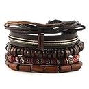 HZMAN Mix 5 Wrap Bracelets Men Women, Hemp Cords Wood Beads Ethnic Tribal Bracelets, Leather Wristbands