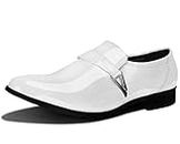 ZZHAP Men's Pointed-Toe Tuxedo Dress Shoes Casual Slip-on Loafer White US 11.5