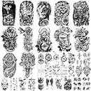 Yazhiji 36 feuilles de tatouages temporaires autocollants, 12 feuilles de faux corps bras poitrine épaule tatouages pour hommes ou femmes avec 24 feuilles minuscules noirs.
