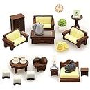 23pcs Brown Dollhouse Mini Furniture Kit Decoration DIY Accessories Including Dining Room Sitting Living Bedroom Set Toys for Baby Boys Children Girls Dollhouse Accessories