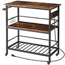 IBUYKE Kitchen Island with 3 Shelves, Island Table for Kitchen with Power Outlet,Kitchen Cart with Large Worktop,Rolling Bar Cart for Home, Outdoor, Kitchen, Living Room TMJ024H