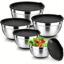 5pcs/set, Mixing Bowl Set Of 5, Stainless Steel Nesting Bowls For Kitchen Baking, Serving, Airtight Lids, Heavy Duty & Dishwasher Safe, Kitchen Stuff Kitchen Accessories Home Kitchen Items