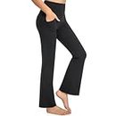 GymCope Pantalon de Yoga Bootcut Taille Haute avec 4 Poches Contrôle du Ventre, Yoga Pants Pantalon Femme Taille Elastique Chic et Elegant pour Pilates, Course à Pied, Travail (Noir)