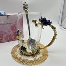 Luxury Enamel Glass Tea Cup Royal Coffee Mug Rose Butterfly Modern Gift With Box