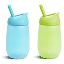 Munchkin Simple Clean Toddler Cup Set with Straw, BPA Free Non Spill Cup, Dishwasher Safe, Leakproof Silicone Toddler Bottle - 10oz/296ml, 2 Pack, Green/Blue
