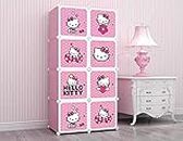KRISHYAM® 8 Door Plastic Sheet Wardrobe Storage Rack Closest Organizer for Clothes Kids Living Room Bedroom Small Accessories/Bookcase/Toys 140 x 70 x 35cm (Pink (Hello Kitty))