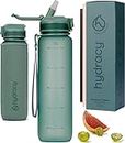 Hydracy Water Bottle with Times to Drink & Straw - Large 32 Oz BPA Free Motivational Water Bottle & No Sweat Sleeve -Leak Proof Gym Bottle with Time Marker - Ideal Gift for Fitness, Sports & Outdoors