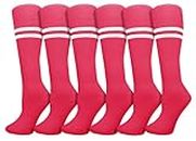 Winterlace Kids Soccer Socks, 6 Pairs for Boys Girls, Youth Knee High Athletic Sports Football Gym School Team Pack Children (as1, alpha, m, regular, Pink)