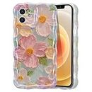 EYZUTAK Case for iPhone 11, Colorful Retro Oil Painting Flower Laser Beam Glossy Pattern Cute Curly Waves Border Exquisite Phone Cover Stylish Durable TPU Protective Case for Girls Women - Green