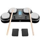 HXW PD405 Tabletop Electric Drum Set with 70 Electronic and Acoustic Drum Kit Sounds, Built-in Speaker, 4 Pads, 2 Pedals and Drum Sticks, Ideal Gift for Teens and Adult Beginners