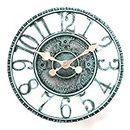 Lilyshome 12-Inch Poly-resin Pewter Indoor or Outdoor Wall Clock with Cog and Wheel Design