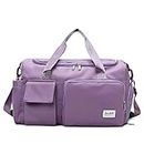 Gym Duffle Bag with Shoe Compartment Wet Pocket, Weekender Travel Bag with Shoulder Straps, Waterproof Sports Duffle Bag for Men Women, Lightweight Carry on Gym Bag (Purple)
