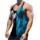 Graphic T-Shirt 3D Printed Tank Top for Men Athletic Running Gym Workout Casual Tees Fashion Fun Shirts Crew Neck Top, Blue, 3X-Large